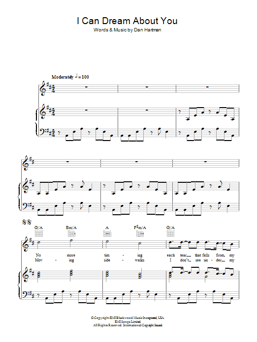 Dan Hartman I Can Dream About You Sheet Music Notes & Chords for Piano, Vocal & Guitar (Right-Hand Melody) - Download or Print PDF