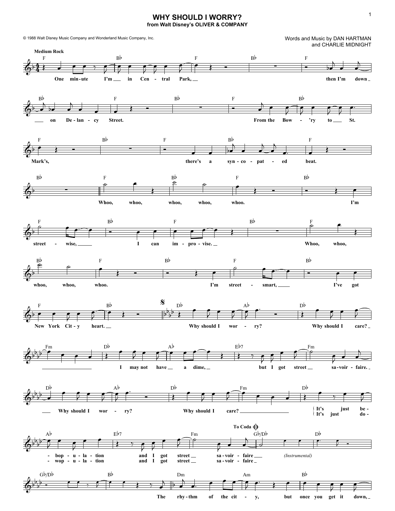 Dan Hartman Why Should I Worry? Sheet Music Notes & Chords for Melody Line, Lyrics & Chords - Download or Print PDF