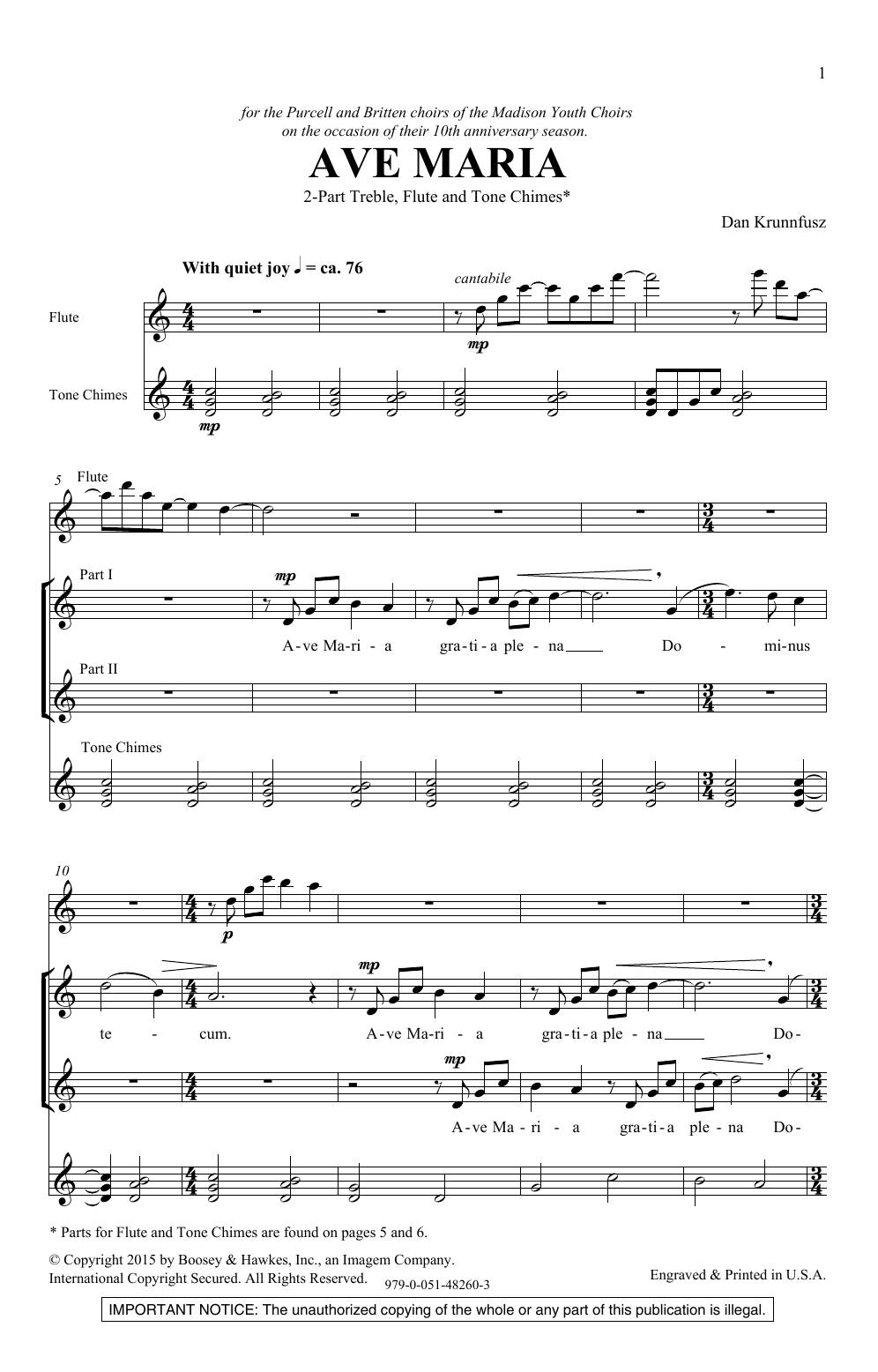 Dan Krunnfusz Ave Maria Sheet Music Notes & Chords for 2-Part Choir - Download or Print PDF