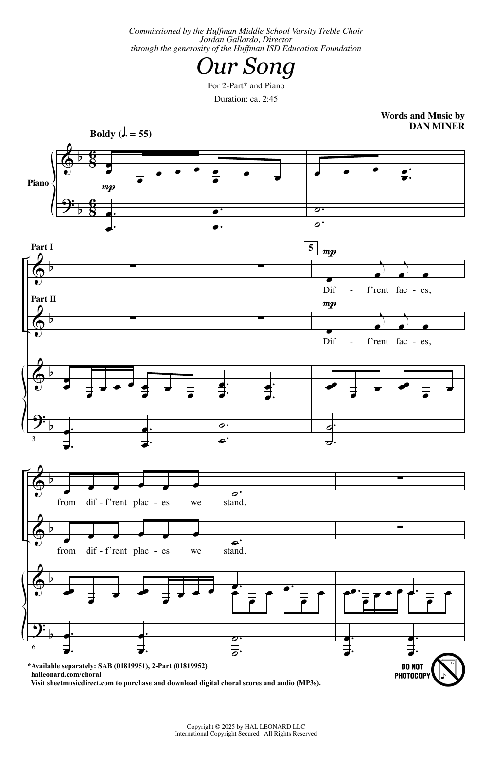 Dan Miner Our Song Sheet Music Notes & Chords for SAB Choir - Download or Print PDF