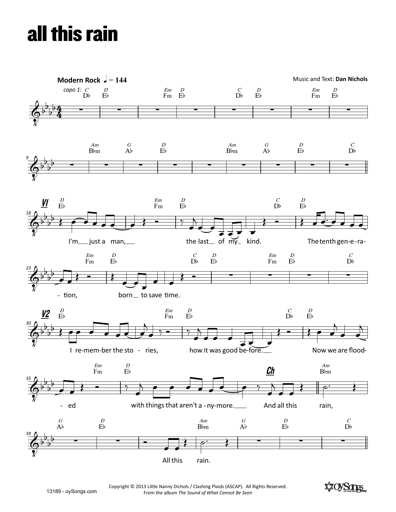 Dan Nichols All This Rain Sheet Music Notes & Chords for Melody Line, Lyrics & Chords - Download or Print PDF