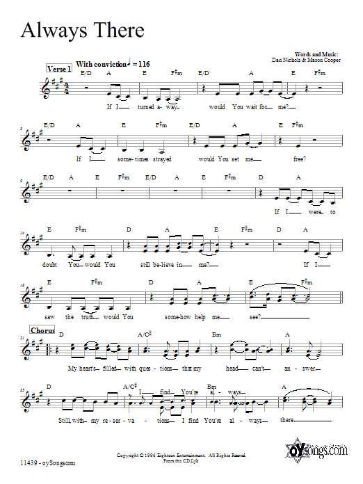 Dan Nichols Always There Sheet Music Notes & Chords for Melody Line, Lyrics & Chords - Download or Print PDF