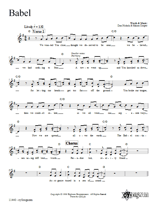 Dan Nichols Babel Sheet Music Notes & Chords for Melody Line, Lyrics & Chords - Download or Print PDF