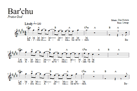 Dan Nichols Bar'chu Sheet Music Notes & Chords for Melody Line, Lyrics & Chords - Download or Print PDF