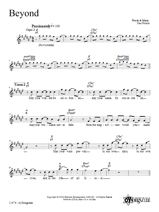 Dan Nichols Beyond Sheet Music Notes & Chords for Melody Line, Lyrics & Chords - Download or Print PDF