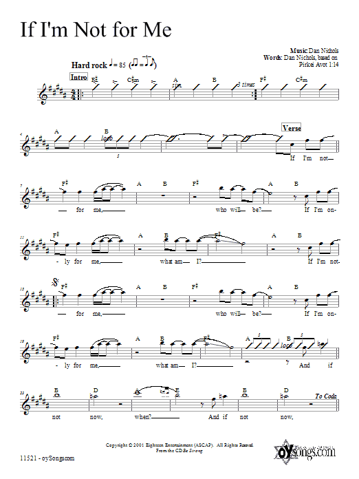 Dan Nichols If I'm Not For Me Sheet Music Notes & Chords for Melody Line, Lyrics & Chords - Download or Print PDF