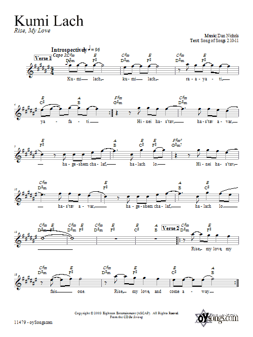 Dan Nichols Kumi Lach Sheet Music Notes & Chords for Melody Line, Lyrics & Chords - Download or Print PDF