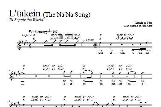 Dan Nichols L'takein (The Na Na Song) Sheet Music Notes & Chords for Melody Line, Lyrics & Chords - Download or Print PDF