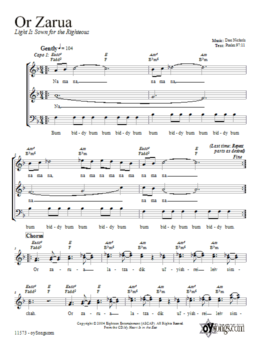 Dan Nichols Or Zarua Sheet Music Notes & Chords for Melody Line, Lyrics & Chords - Download or Print PDF