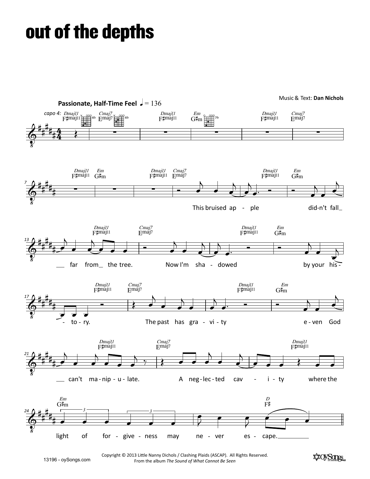 Dan Nichols Out of the Depths Sheet Music Notes & Chords for Melody Line, Lyrics & Chords - Download or Print PDF