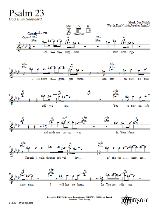 Dan Nichols Psalm 23 Sheet Music Notes & Chords for Melody Line, Lyrics & Chords - Download or Print PDF