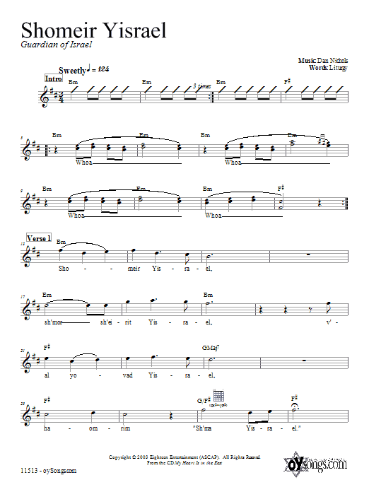 Dan Nichols Shomeir Yisrael Sheet Music Notes & Chords for Melody Line, Lyrics & Chords - Download or Print PDF