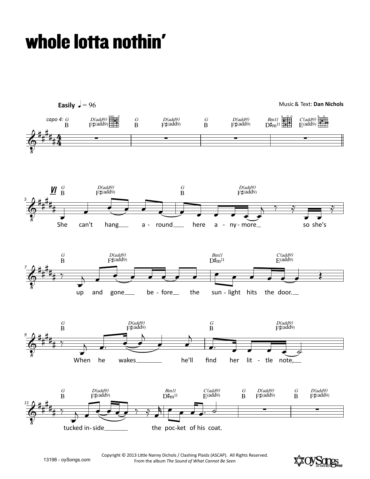 Dan Nichols Whole Lotta Nothin' Sheet Music Notes & Chords for Melody Line, Lyrics & Chords - Download or Print PDF