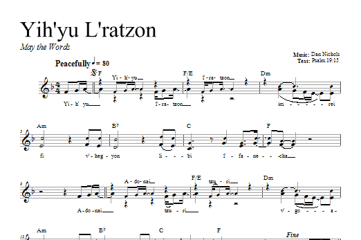 Dan Nichols Yih'yu L'ratzon Sheet Music Notes & Chords for Melody Line, Lyrics & Chords - Download or Print PDF