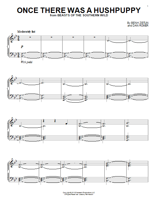 Dan Romer Once There Was A Hushpuppy Sheet Music Notes & Chords for Piano - Download or Print PDF