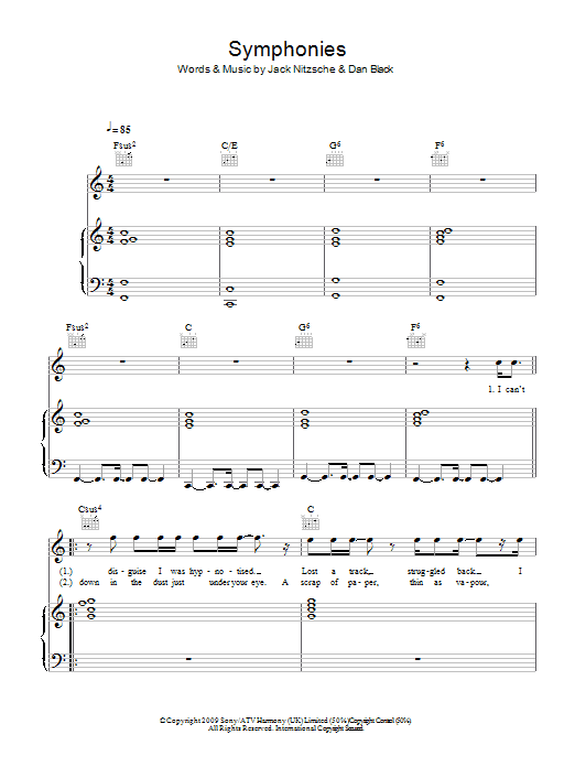 Preview Dan Black Symphonies Pop sheet music, notes and chords for Piano, Vocal & Guitar, SKU: 48576 Symphonies sheet music