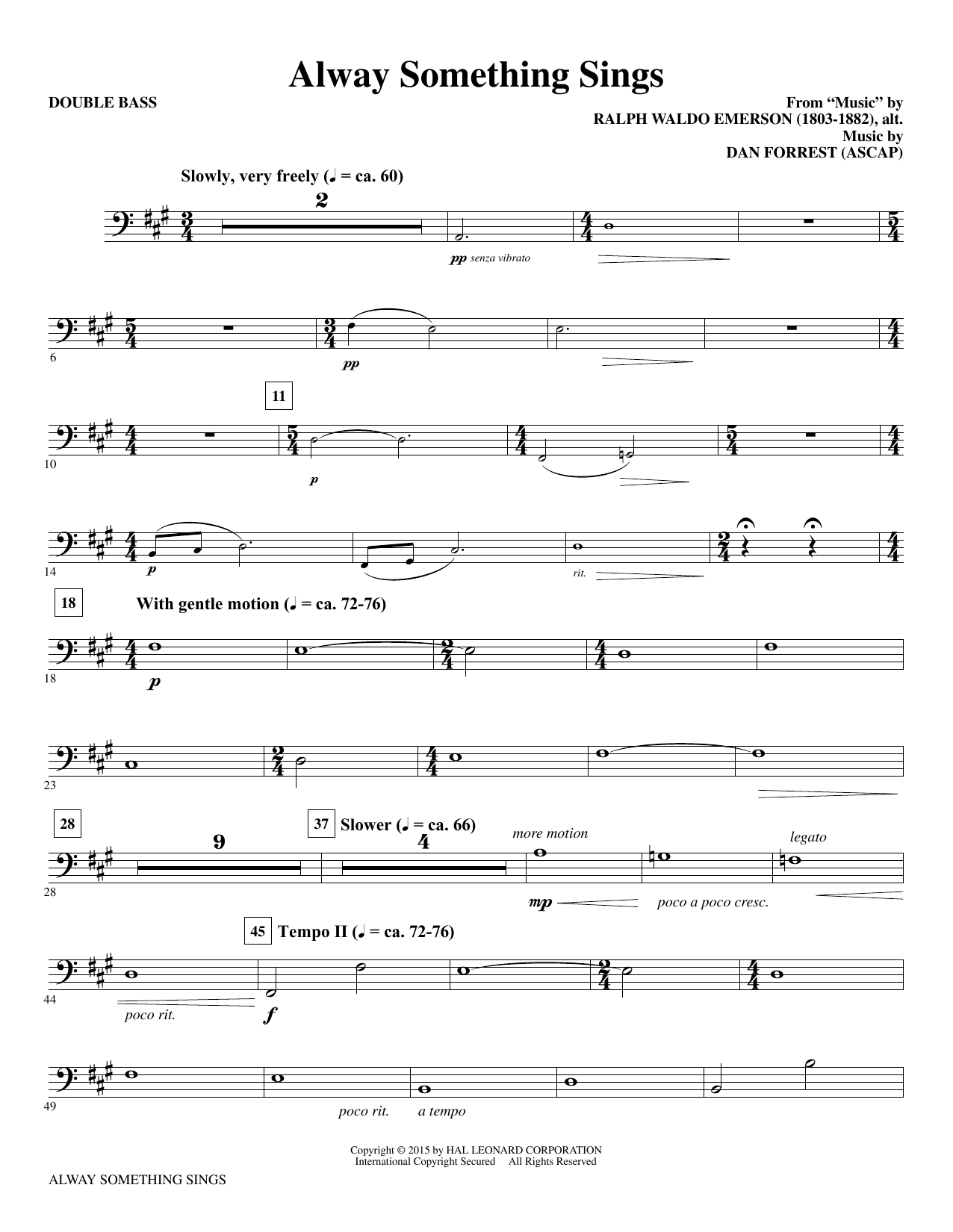 Preview Dan Forrest Alway Something Sings - Double Bass Concert sheet music, notes and chords for Choir Instrumental Pak, SKU: 343818 Alway Something Sings - Double Bass sheet music
