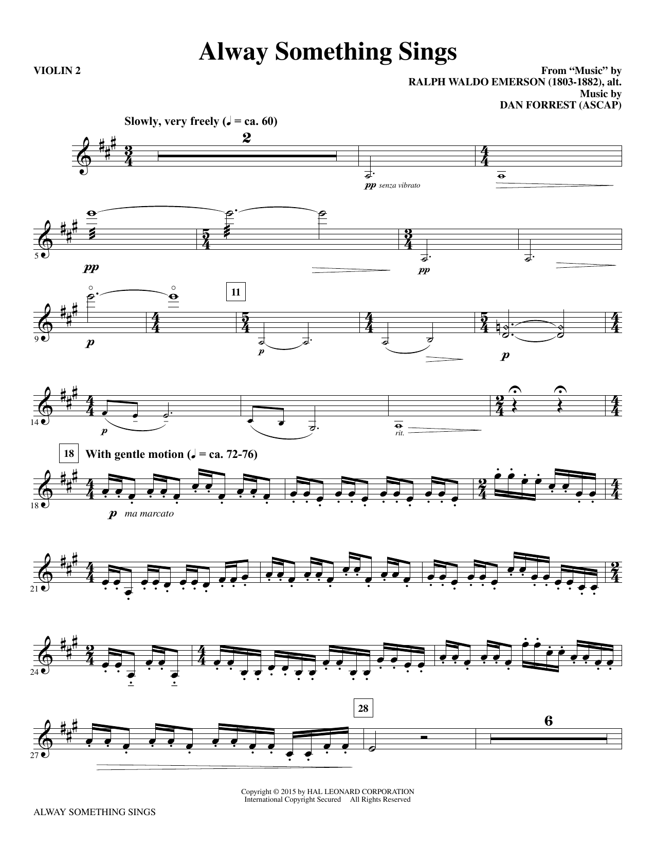 Preview Dan Forrest Alway Something Sings - Violin 2 Concert sheet music, notes and chords for Choir Instrumental Pak, SKU: 343815 Alway Something Sings - Violin 2 sheet music