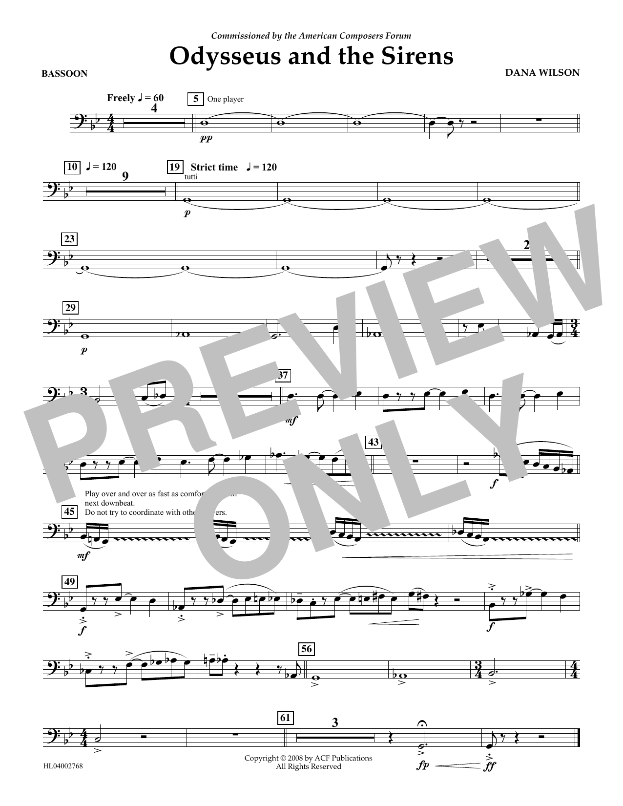 Dana Wilson Odysseus and the Sirens - Bassoon Sheet Music Notes & Chords for Concert Band - Download or Print PDF