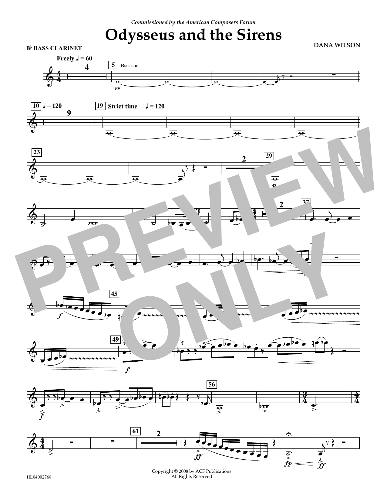 Dana Wilson Odysseus and the Sirens - Bb Bass Clarinet Sheet Music Notes & Chords for Concert Band - Download or Print PDF