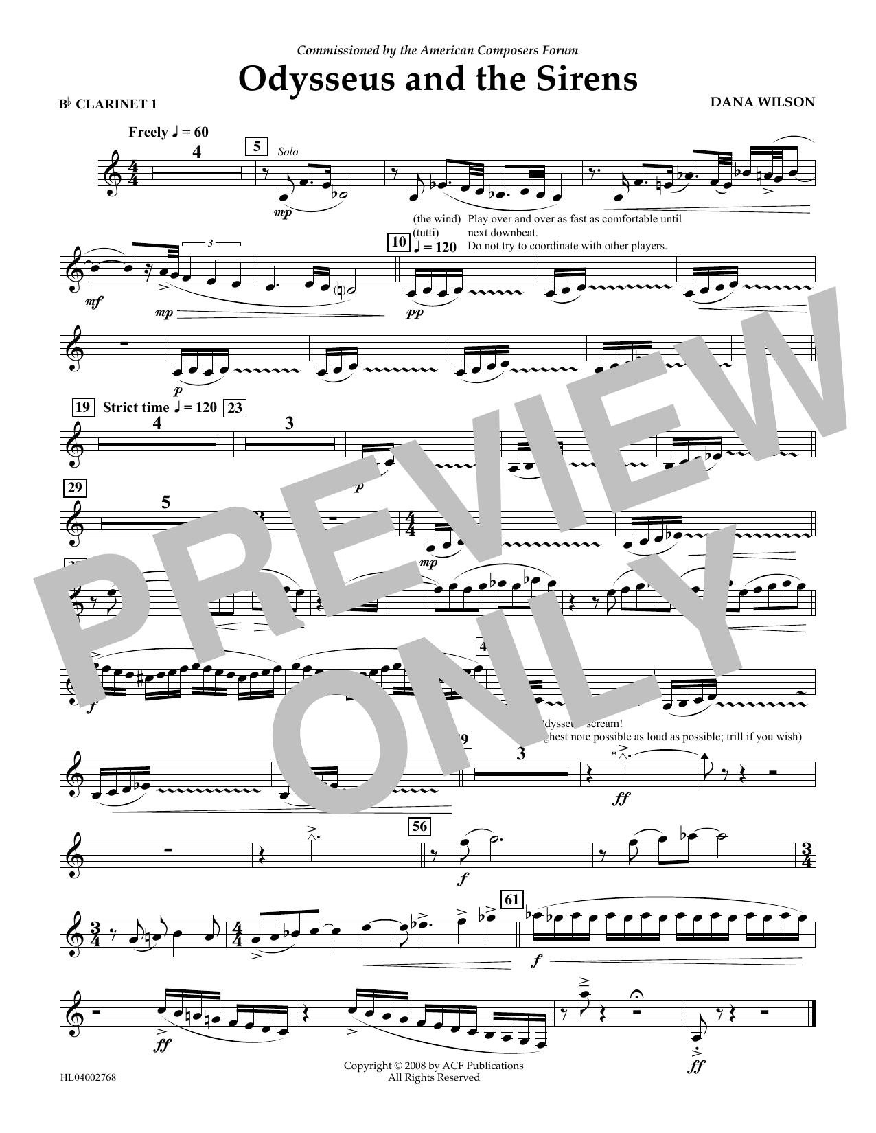 Dana Wilson Odysseus and the Sirens - Bb Clarinet 1 Sheet Music Notes & Chords for Concert Band - Download or Print PDF