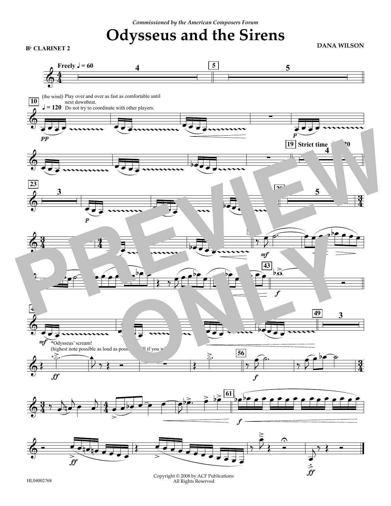 Dana Wilson Odysseus and the Sirens - Bb Clarinet 2 Sheet Music Notes & Chords for Concert Band - Download or Print PDF