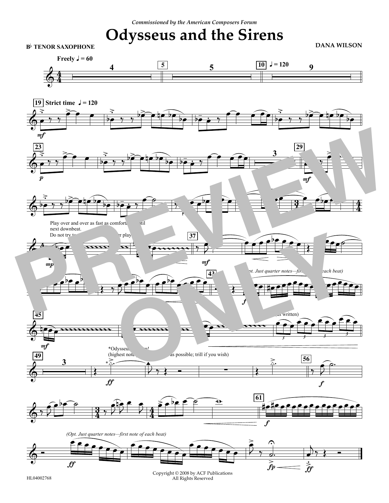 Dana Wilson Odysseus and the Sirens - Bb Tenor Saxophone Sheet Music Notes & Chords for Concert Band - Download or Print PDF
