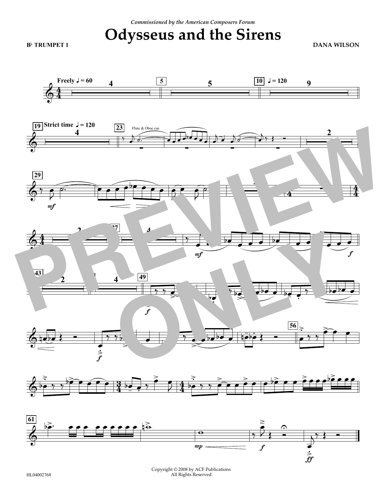 Dana Wilson Odysseus and the Sirens - Bb Trumpet 1 Sheet Music Notes & Chords for Concert Band - Download or Print PDF