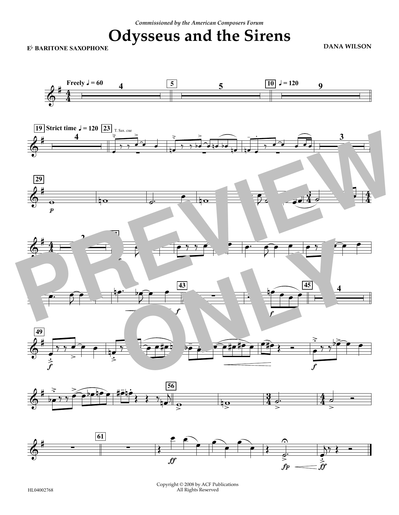 Dana Wilson Odysseus and the Sirens - Eb Baritone Saxophone Sheet Music Notes & Chords for Concert Band - Download or Print PDF