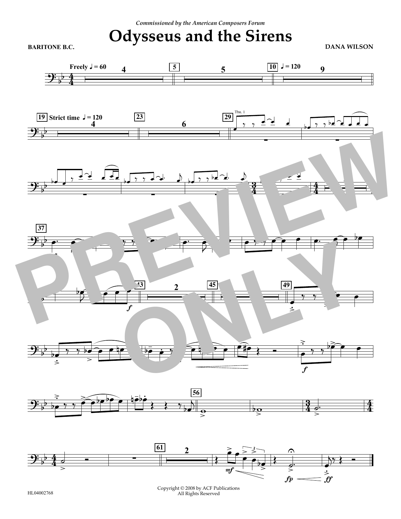 Dana Wilson Odysseus and the Sirens - Euphonium in Bass Clef Sheet Music Notes & Chords for Concert Band - Download or Print PDF