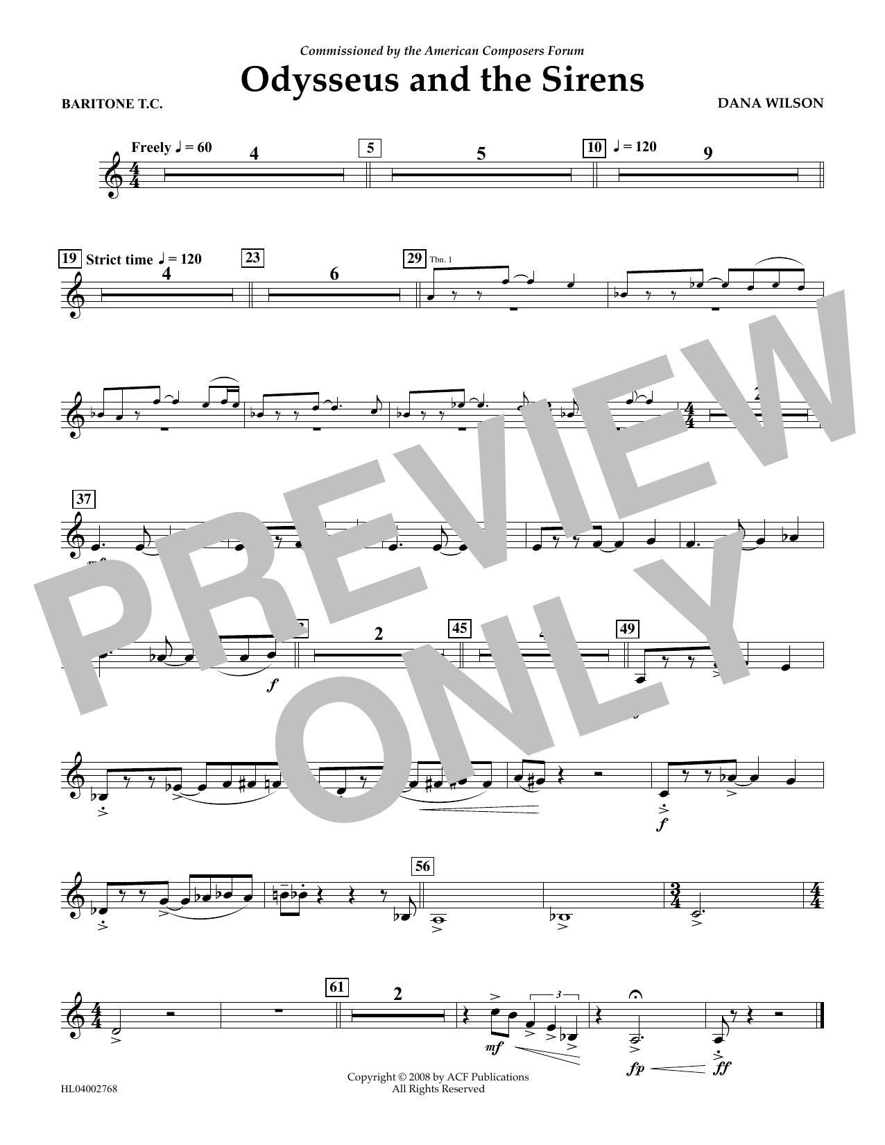 Dana Wilson Odysseus and the Sirens - Euphonium in Treble Clef Sheet Music Notes & Chords for Concert Band - Download or Print PDF