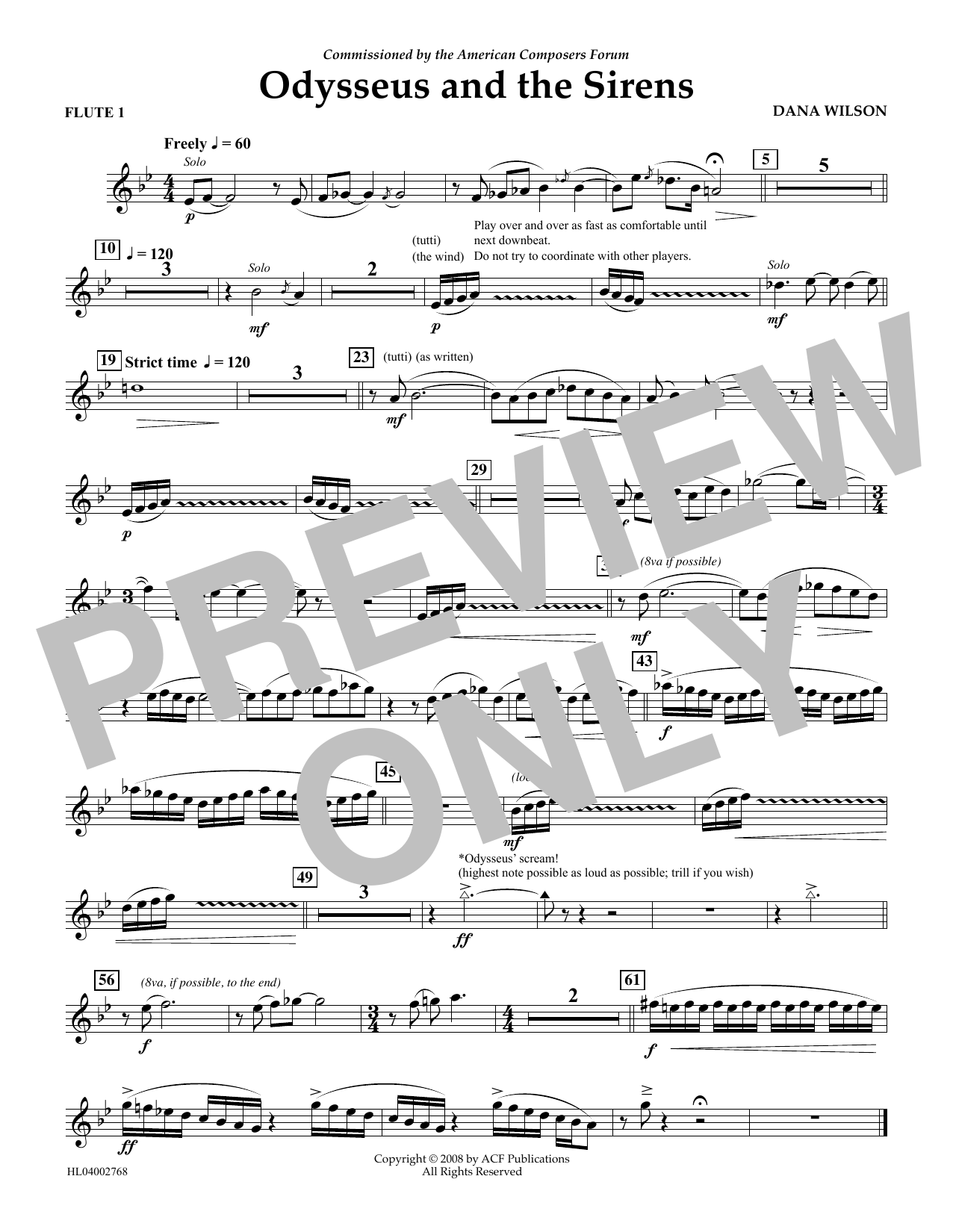 Dana Wilson Odysseus and the Sirens - Flute 1 Sheet Music Notes & Chords for Concert Band - Download or Print PDF