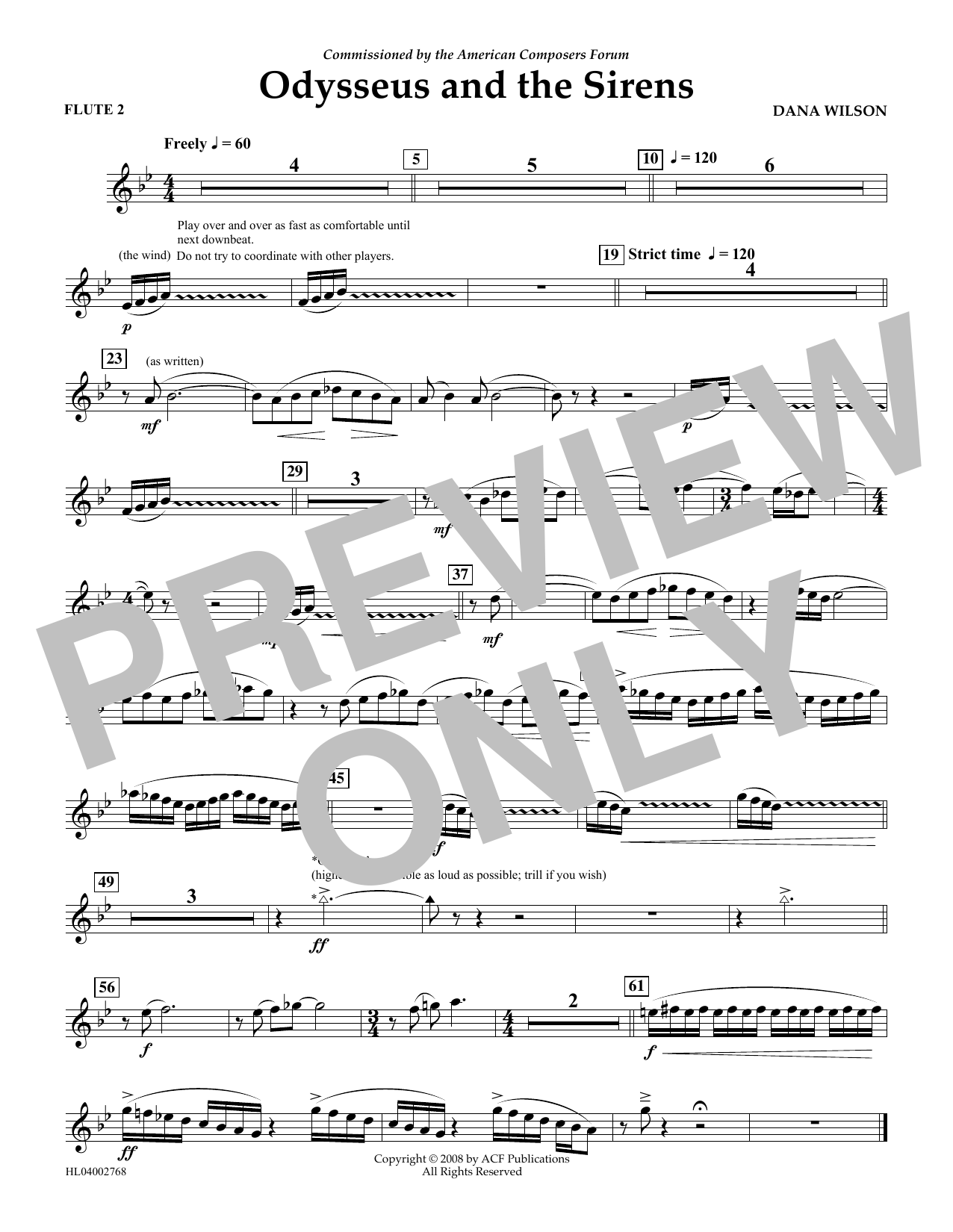 Dana Wilson Odysseus and the Sirens - Flute 2 Sheet Music Notes & Chords for Concert Band - Download or Print PDF