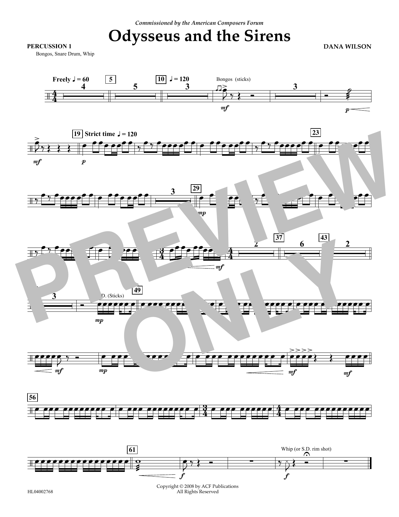 Dana Wilson Odysseus and the Sirens - Percussion 1 Sheet Music Notes & Chords for Concert Band - Download or Print PDF