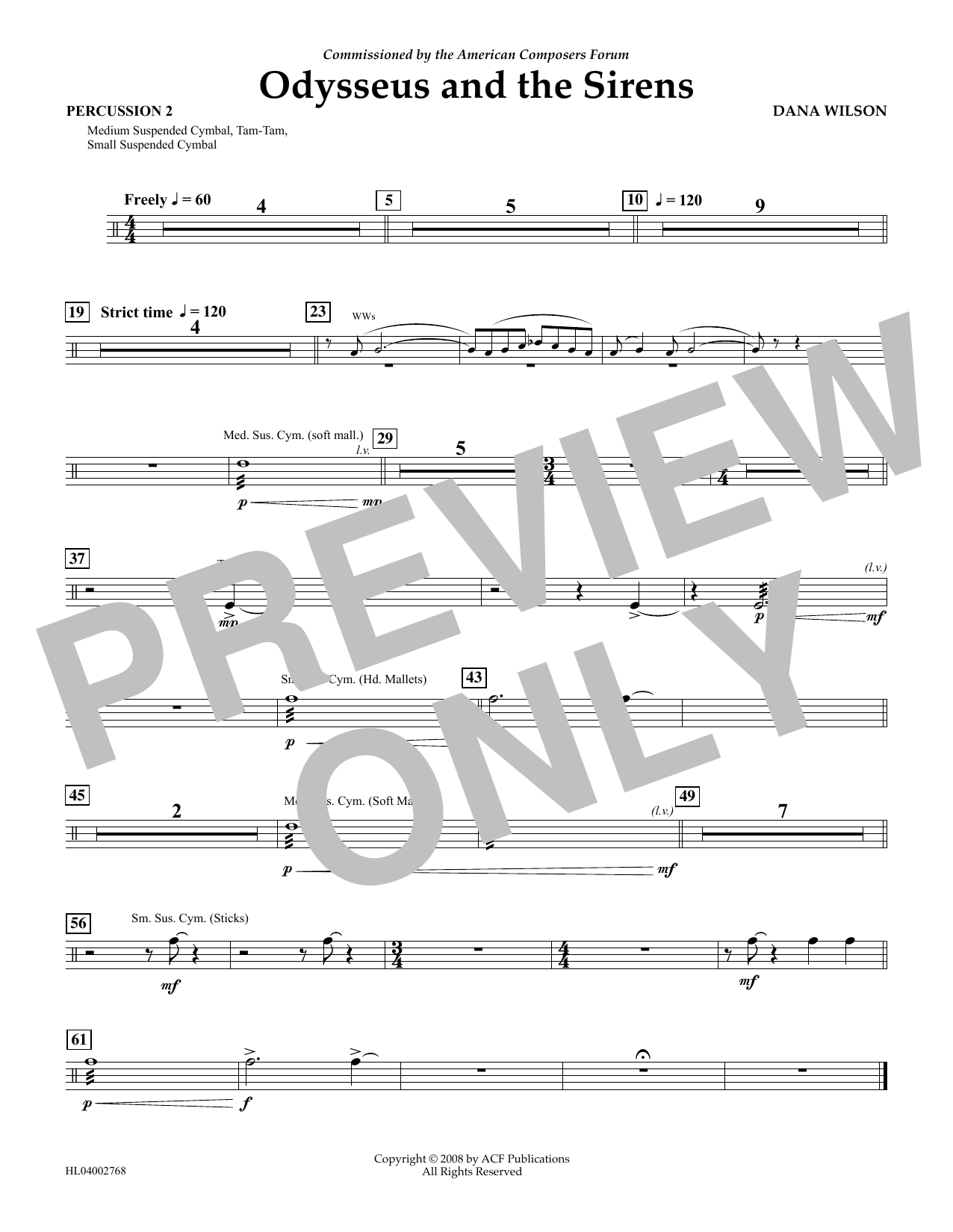 Dana Wilson Odysseus and the Sirens - Percussion 2 Sheet Music Notes & Chords for Concert Band - Download or Print PDF
