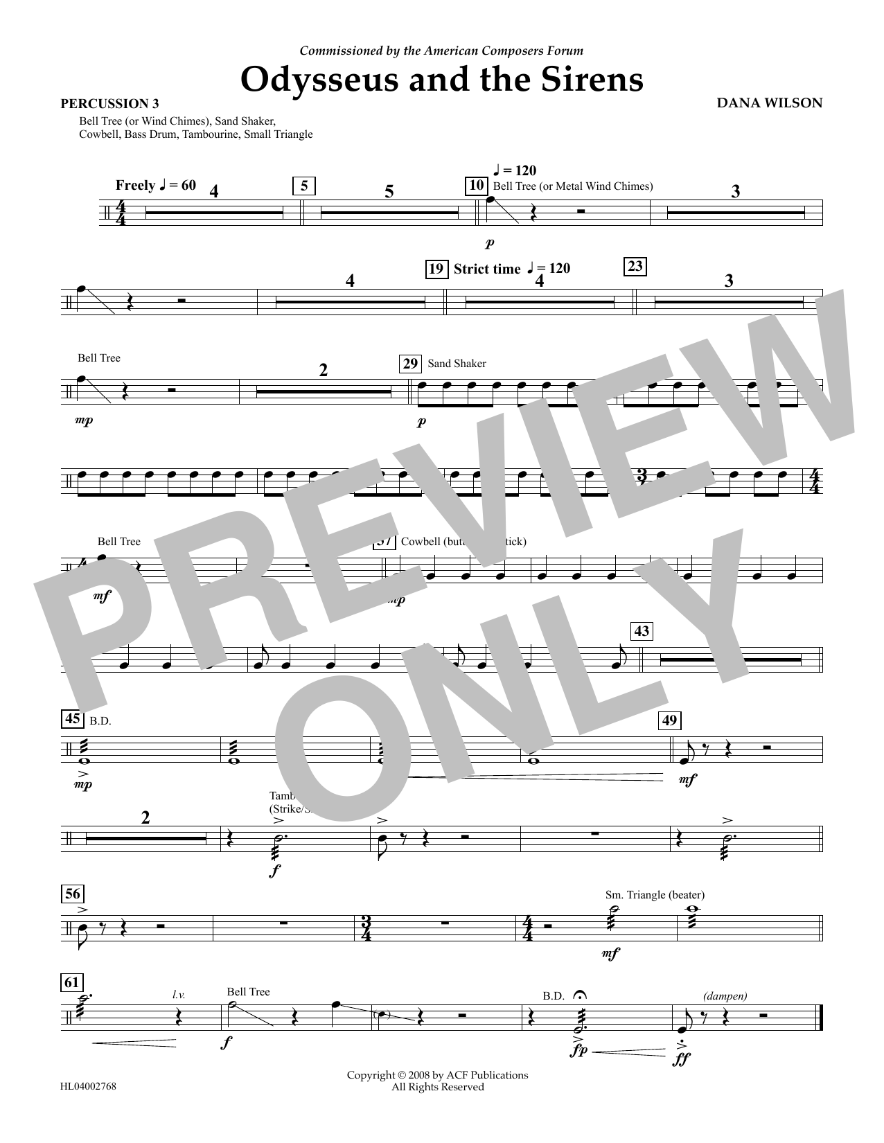 Dana Wilson Odysseus and the Sirens - Percussion 3 Sheet Music Notes & Chords for Concert Band - Download or Print PDF