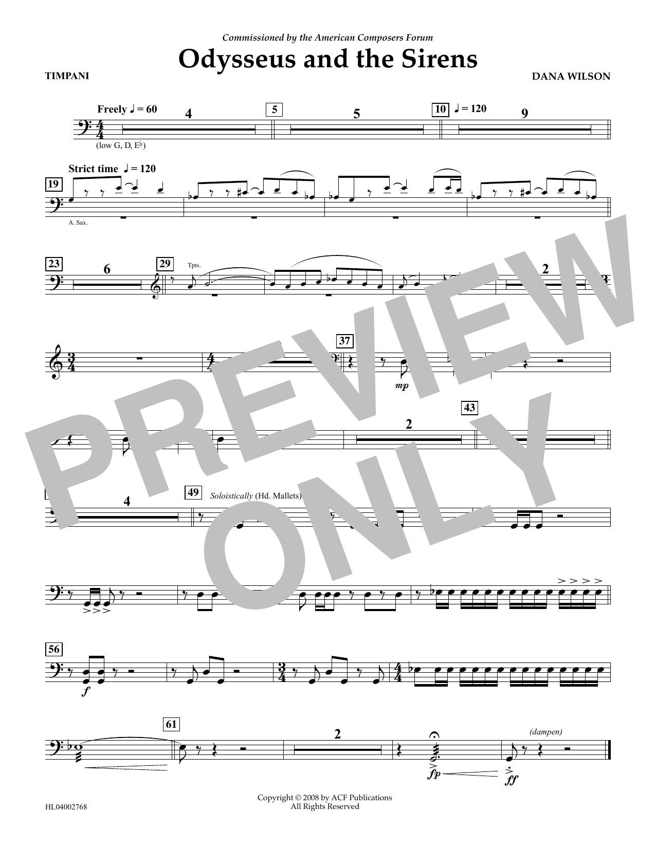 Dana Wilson Odysseus and the Sirens - Timpani Sheet Music Notes & Chords for Concert Band - Download or Print PDF
