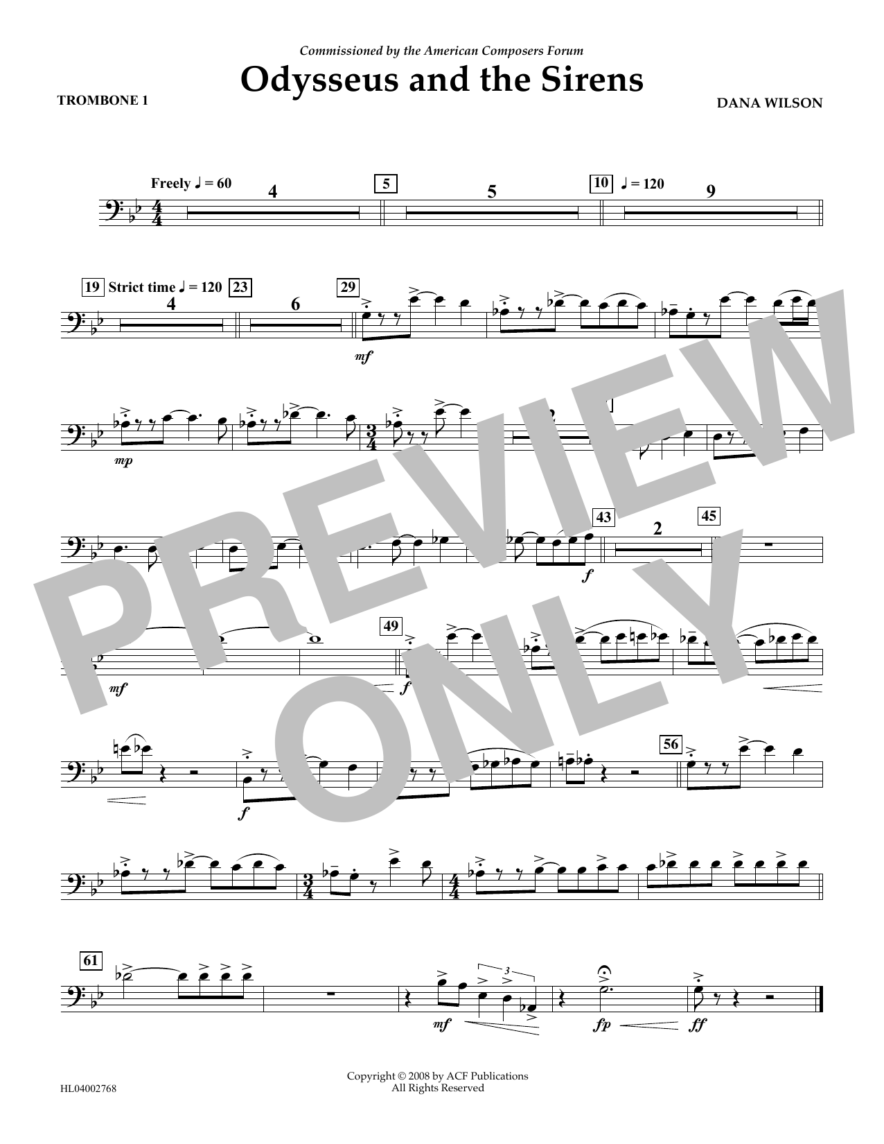 Dana Wilson Odysseus and the Sirens - Trombone 1 Sheet Music Notes & Chords for Concert Band - Download or Print PDF