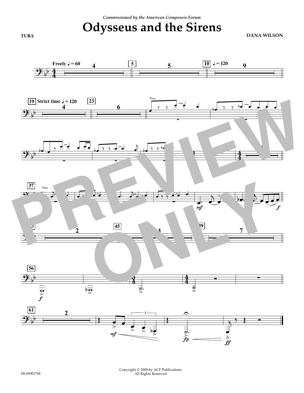 Dana Wilson Odysseus and the Sirens - Tuba Sheet Music Notes & Chords for Concert Band - Download or Print PDF