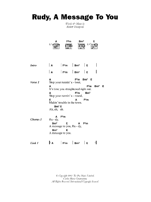 Dandy Livingstone Rudy, A Message To You Sheet Music Notes & Chords for Lyrics & Chords - Download or Print PDF