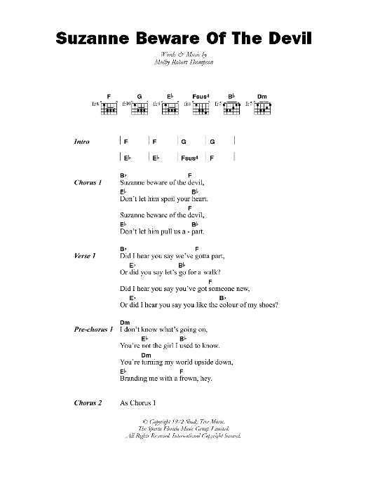 Dandy Livingstone Suzanne Beware Of The Devil Sheet Music Notes & Chords for Guitar Chords/Lyrics - Download or Print PDF