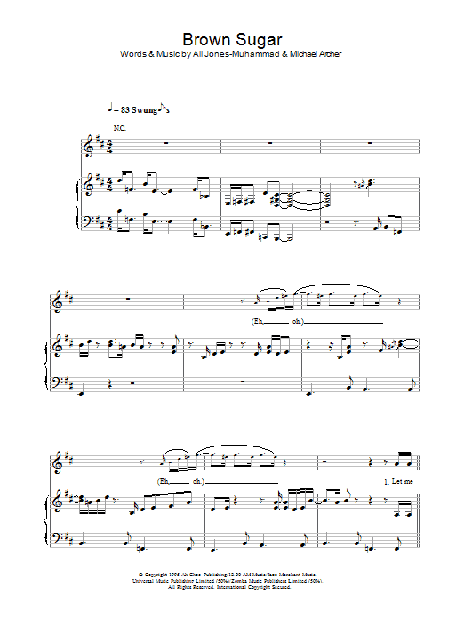 D'Angelo Brown Sugar Sheet Music Notes & Chords for Piano, Vocal & Guitar (Right-Hand Melody) - Download or Print PDF