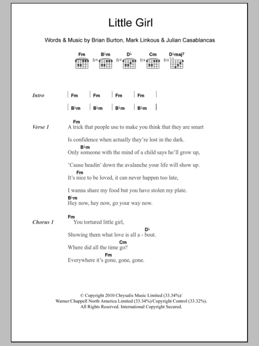 Danger Mouse & Sparklehorse Little Girl (feat. Julian Casablancas) Sheet Music Notes & Chords for Lyrics & Chords - Download or Print PDF