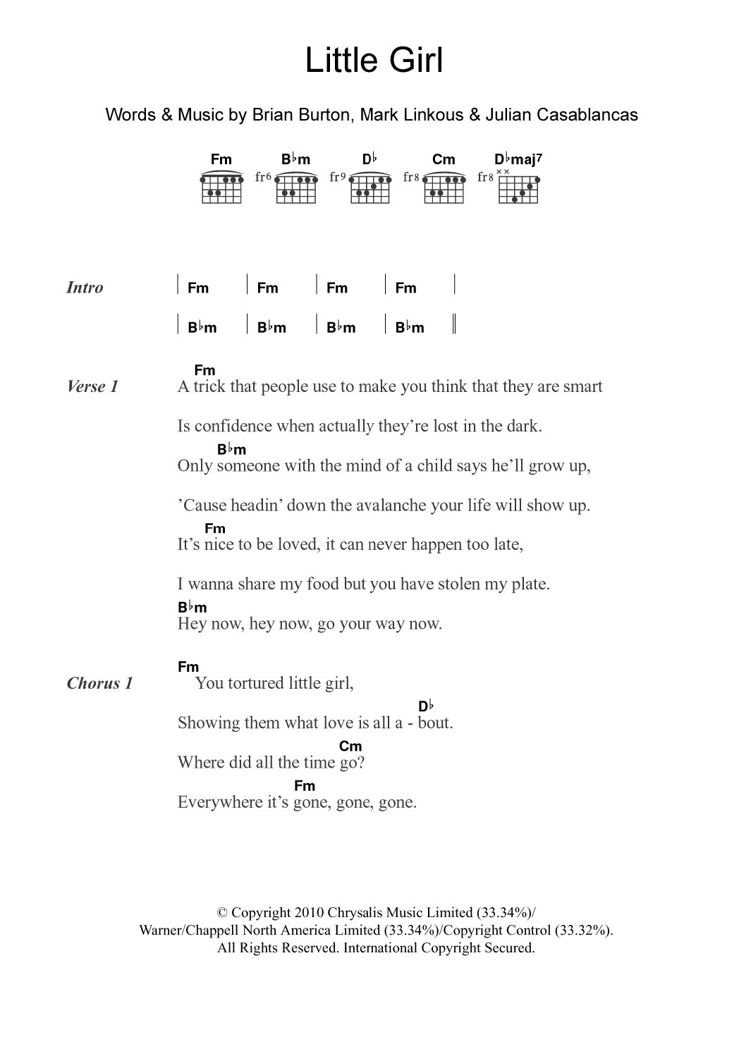 Danger Mouse Little Girl (featuring Julian Casablancas) Sheet Music Notes & Chords for Guitar Chords/Lyrics - Download or Print PDF