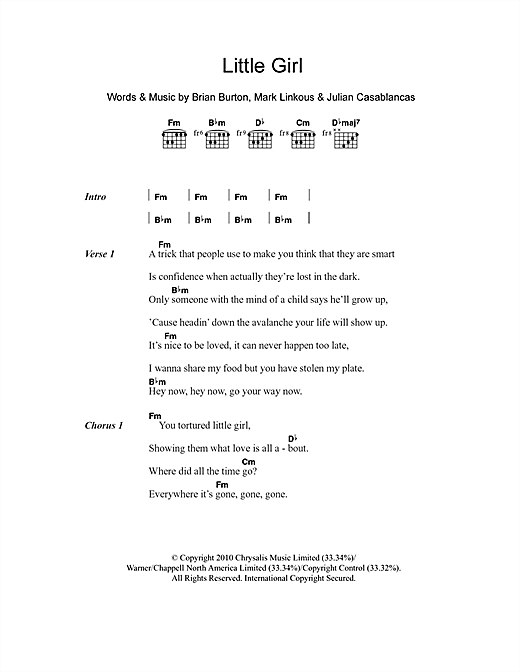 Danger Mouse & Sparklehorse Little Girl (feat. Julian Casablancas) Sheet Music Notes & Chords for Lyrics & Chords - Download or Print PDF
