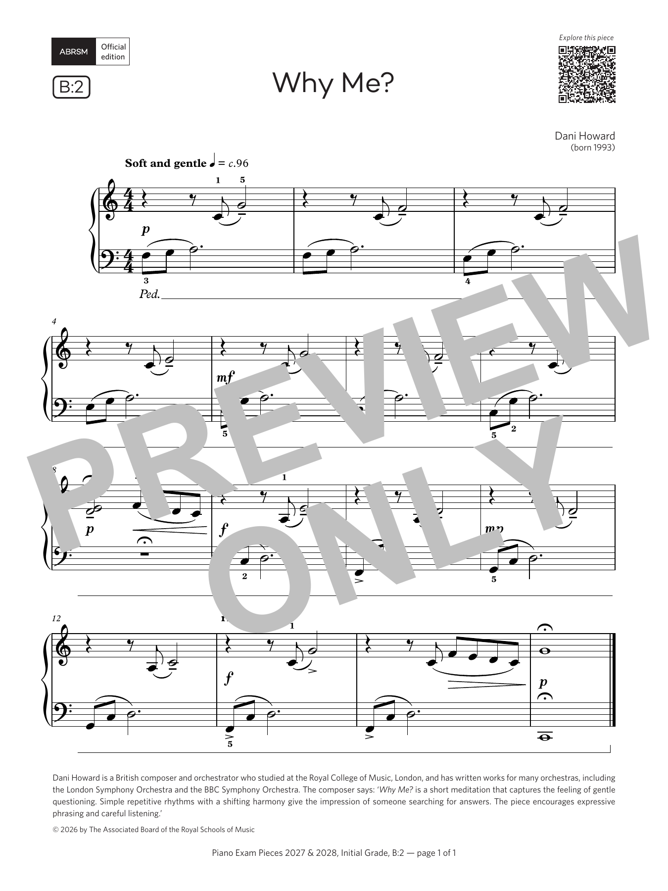 Dani Howard Why Me? (Grade Initial, list B2, from the ABRSM Piano Syllabus 2027 & 2028) Sheet Music Notes & Chords for Piano Solo - Download or Print PDF