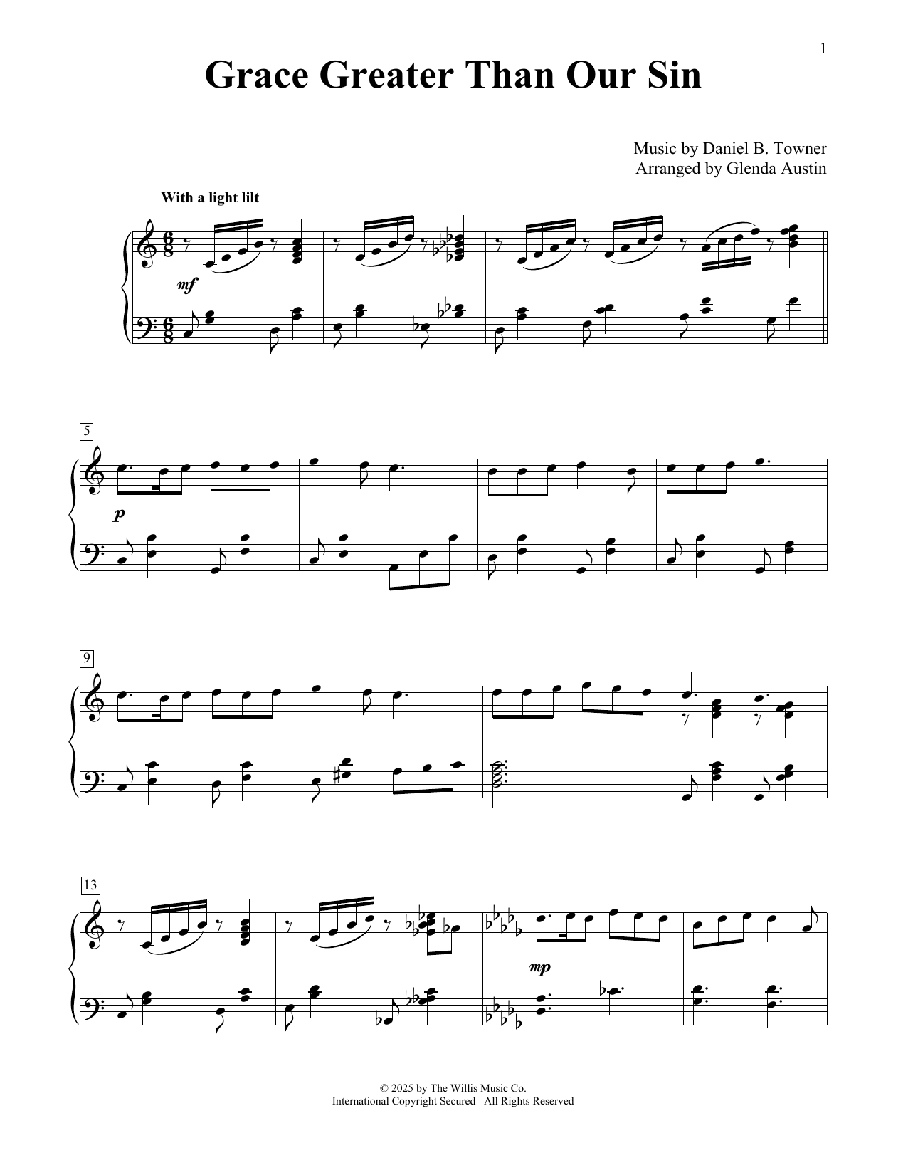 Daniel B. Towner Grace Greater Than Our Sin (arr. Glenda Austin) Sheet Music Notes & Chords for Educational Piano - Download or Print PDF