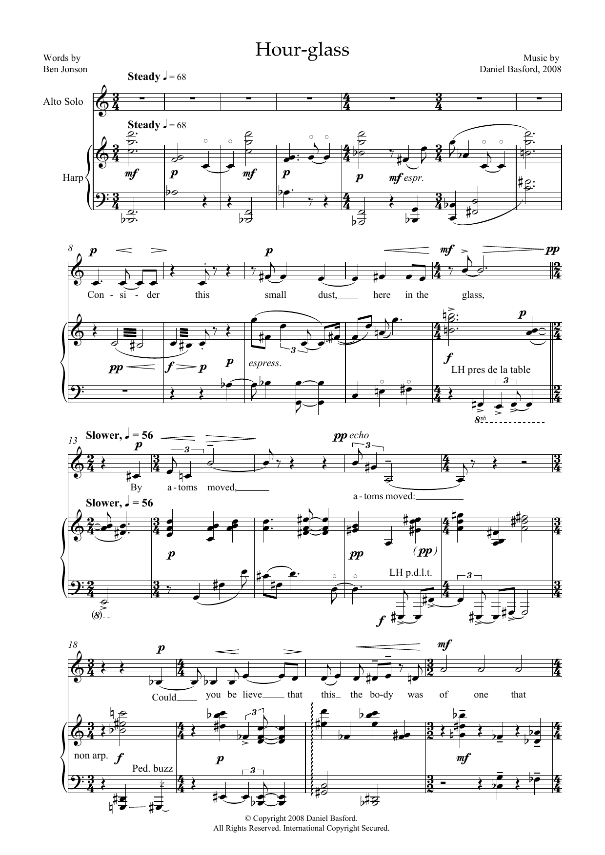 Daniel Basford Hour-glass (for alto and harp) Sheet Music Notes & Chords for Piano & Vocal - Download or Print PDF
