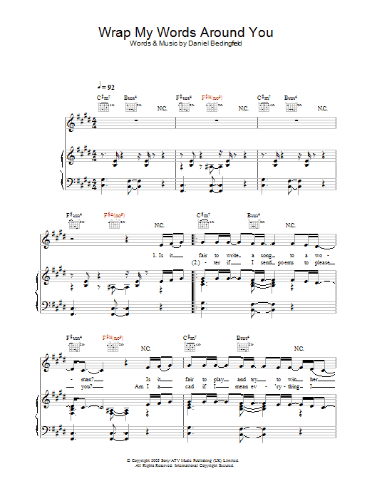 Daniel Bedingfield Wrap My Words Around You Sheet Music Notes & Chords for Keyboard - Download or Print PDF