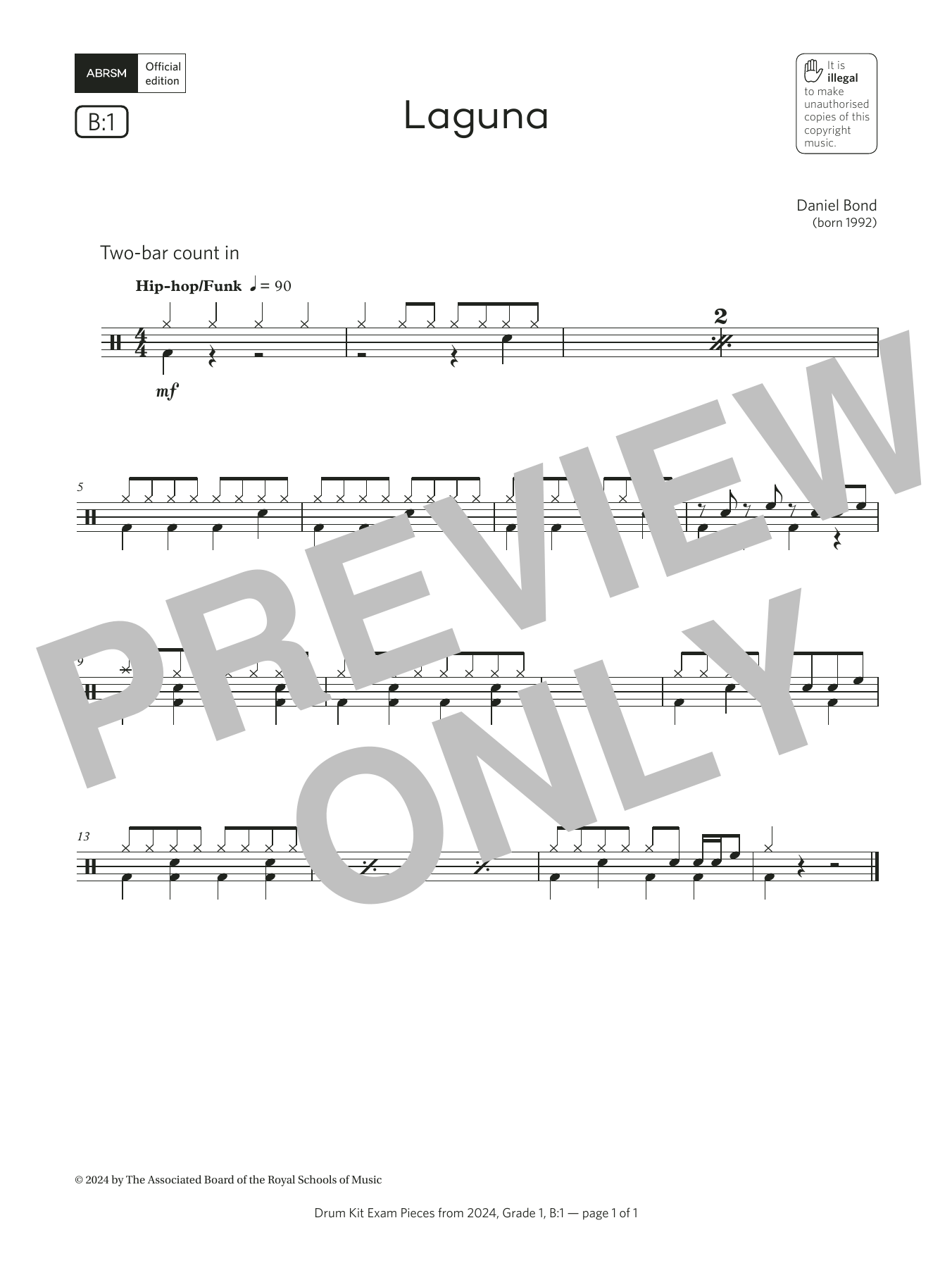 Daniel Bond Laguna (Grade 1, list B1, from the ABRSM Drum Kit Syllabus 2024) Sheet Music Notes & Chords for Drums - Download or Print PDF